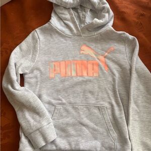 Puma Light Gray Hoodie with Orange Logo